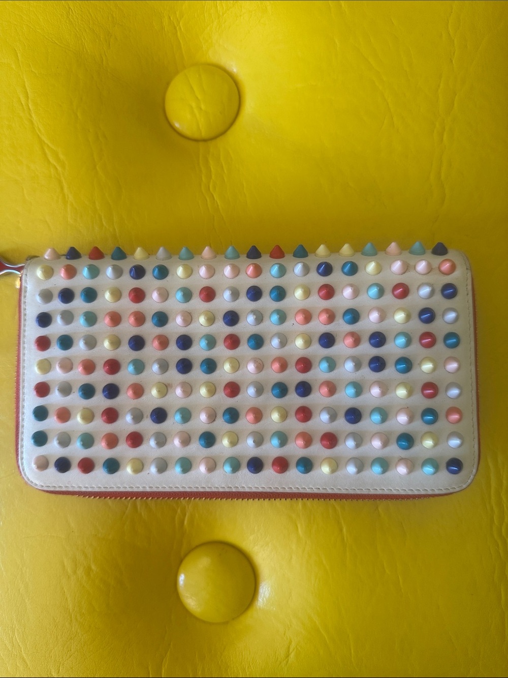 Christian Louboutin Panettone White Multicolored Spike Clutch Wallet ❤️❤️❤️
